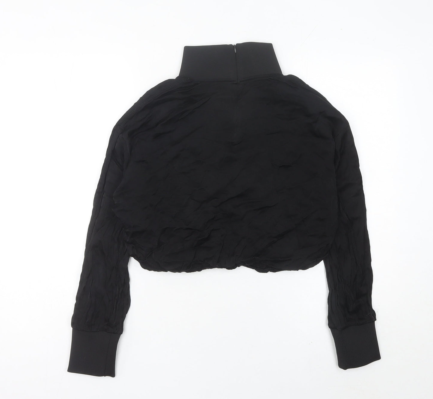 Zara Women Black Cropped Blouse High Neck Long Sleeve M