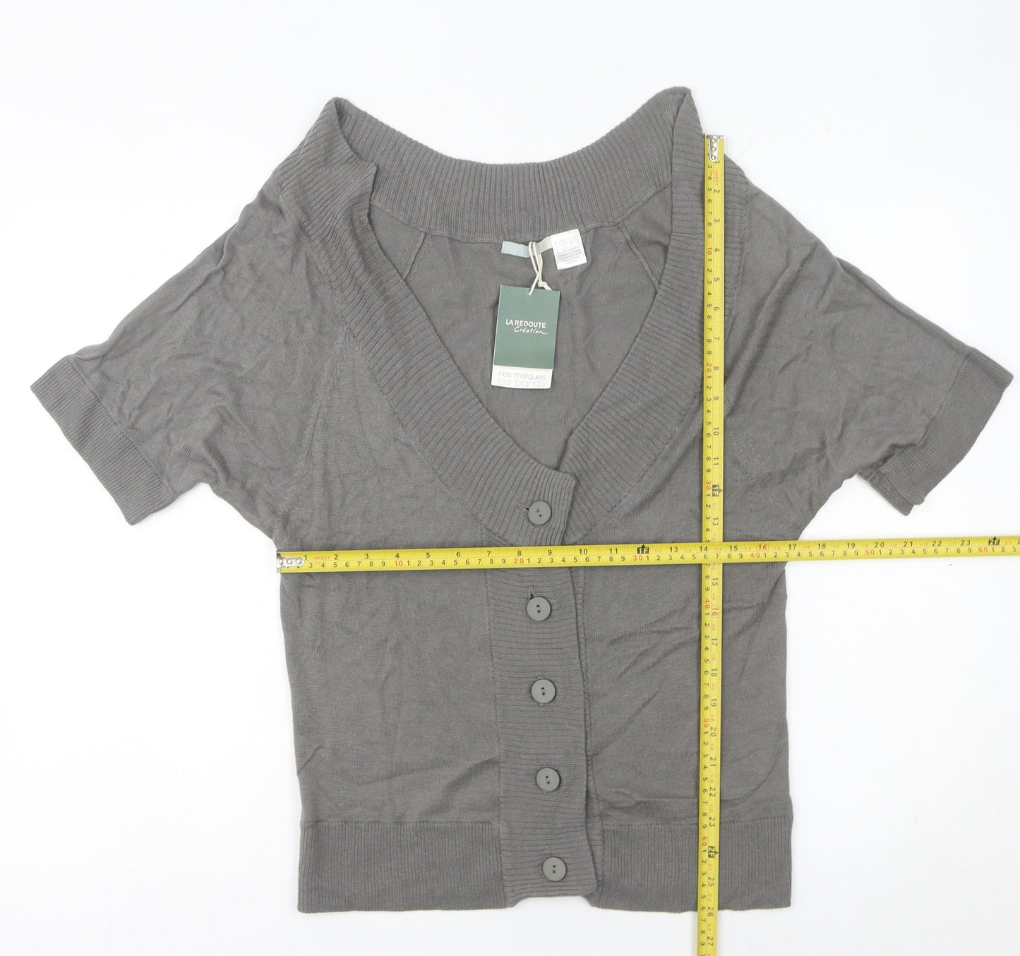La Redoute Women’s Grey Short Sleeve V-Neck Cardigan Size 10/12