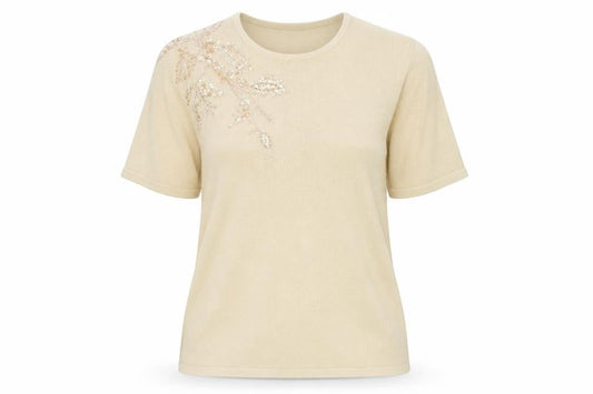 BHS Womens Beige Beaded Sequin Pullover Jumper Size 14