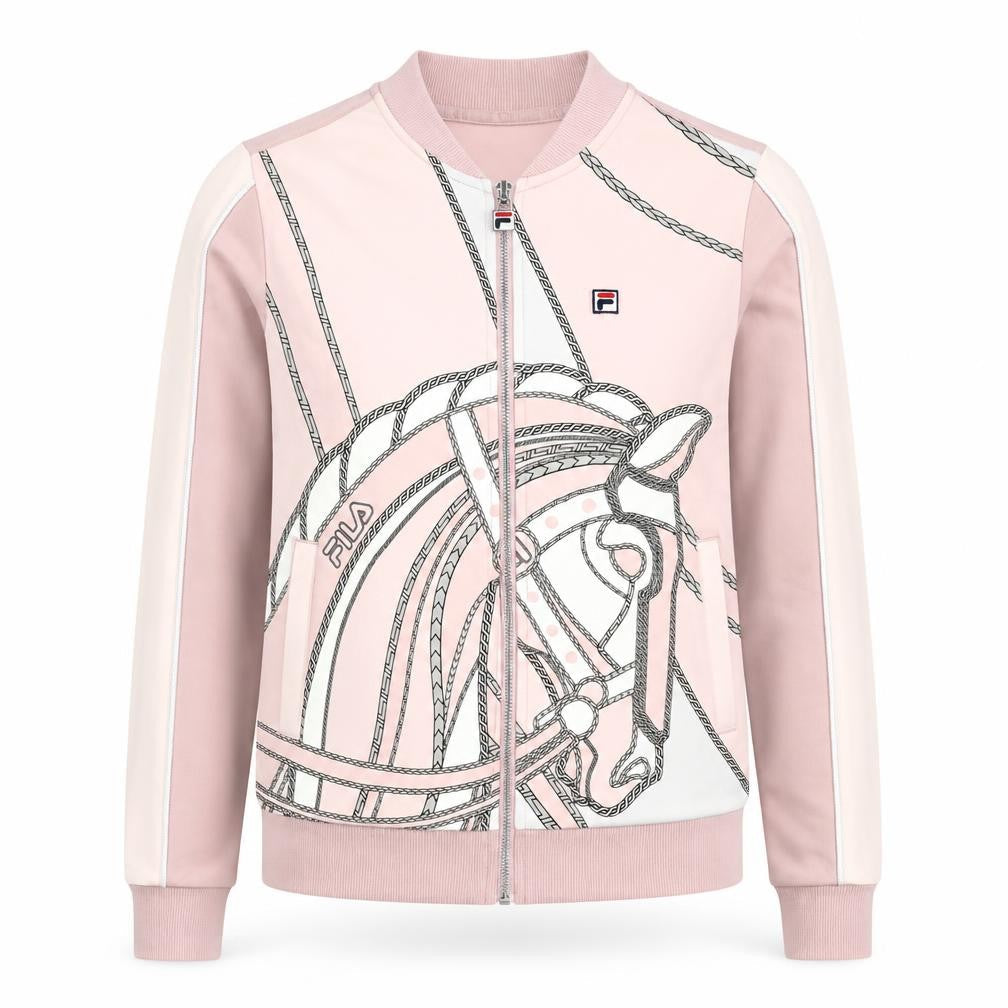 Fila Womens Pink Track Jacket Size 8 Graphic Print Full Zip