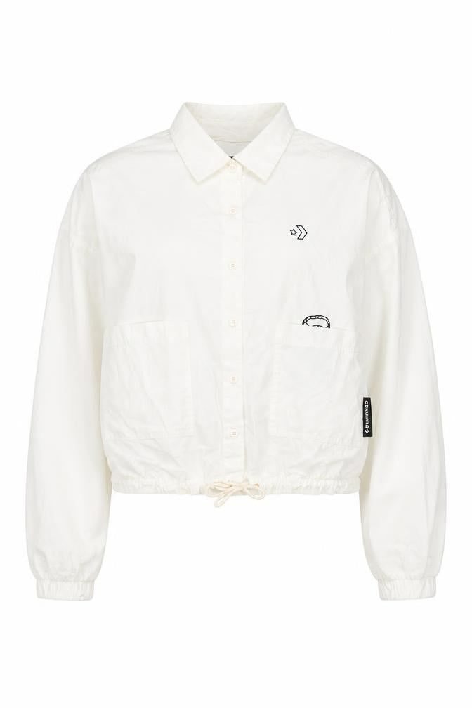 Converse Women’s White Cotton Cropped Jacket Size 12 Collared Casual