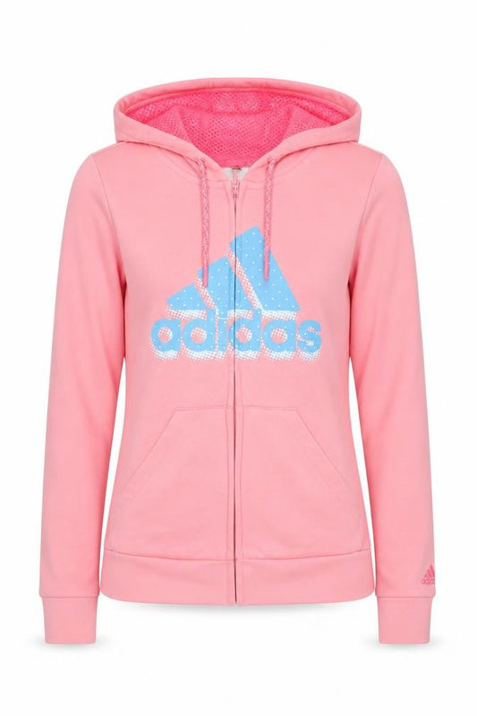 Adidas Womens Pink Full Zip Hoodie Size 8 UK Logo Print Sportswear