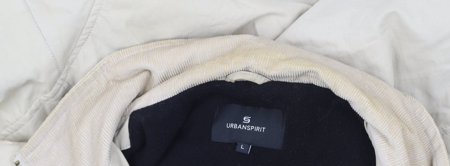 Urban Spirit Men's Beige L Jacket Cotton Nylon Full Zip Casual