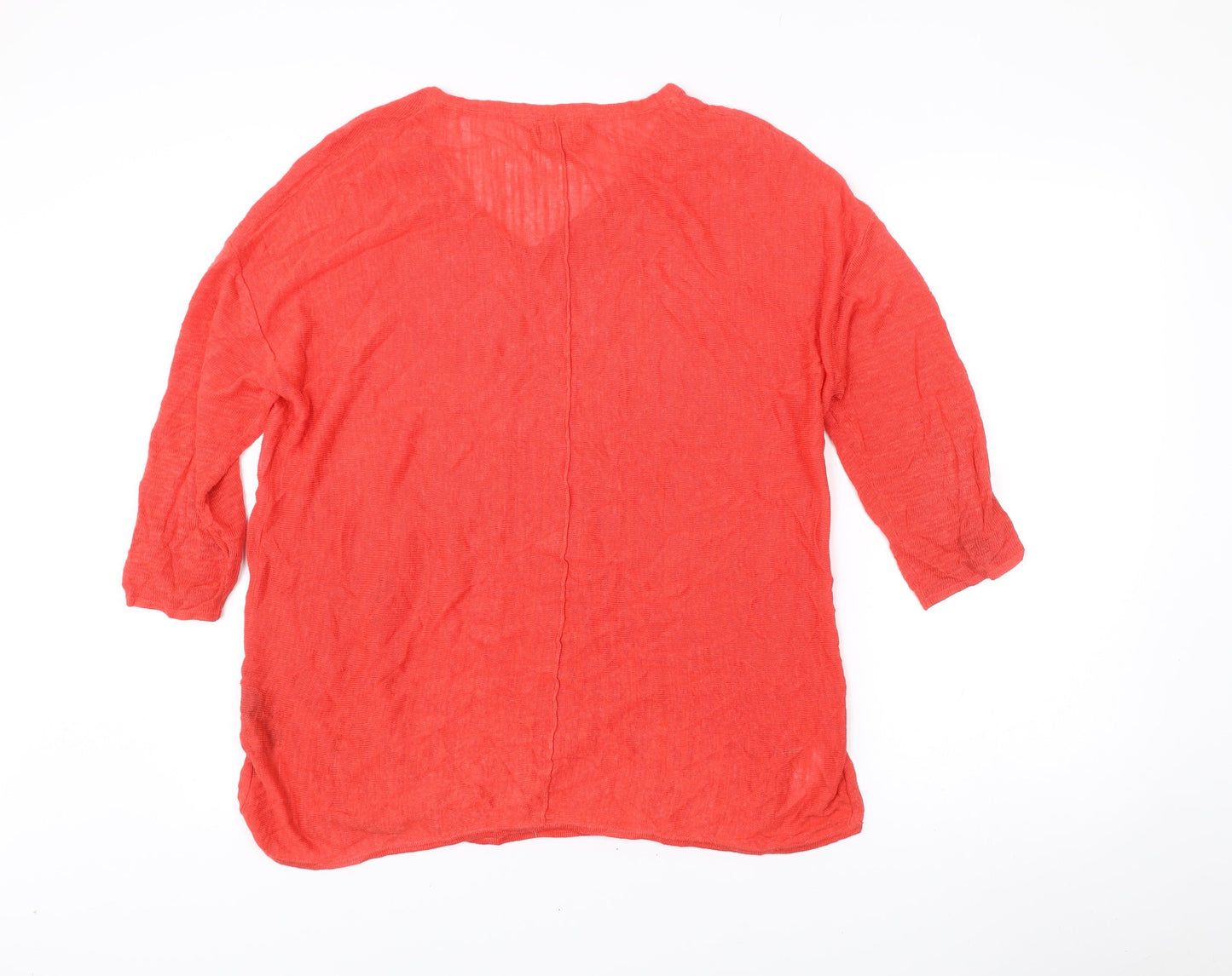Monsoon Women’s Red Linen Blend Tunic Blouse L V-Neck 3/4 Sleeve