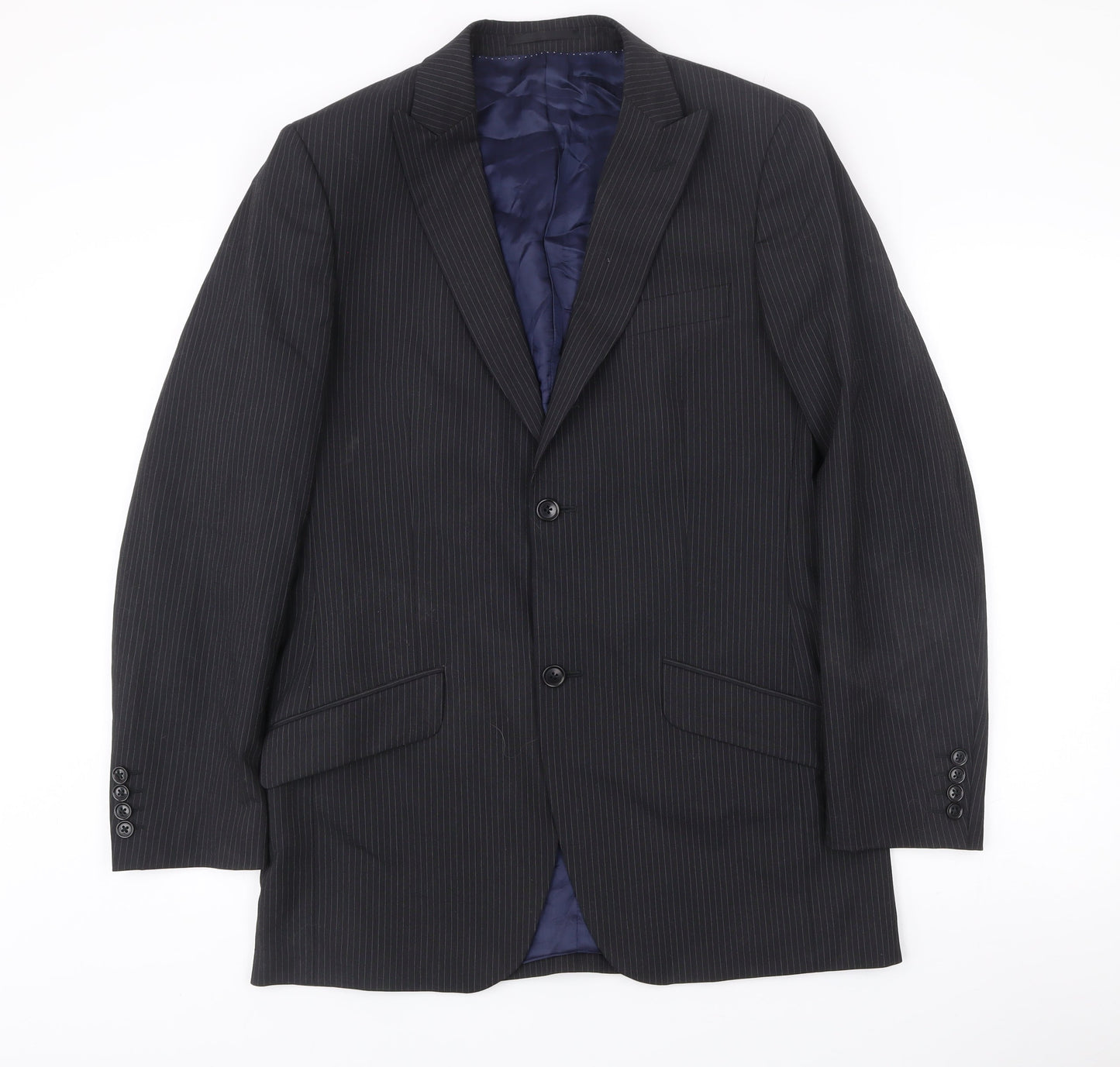 Moss Mens Black 38L Pinstripe Wool Blend Blazer Jacket