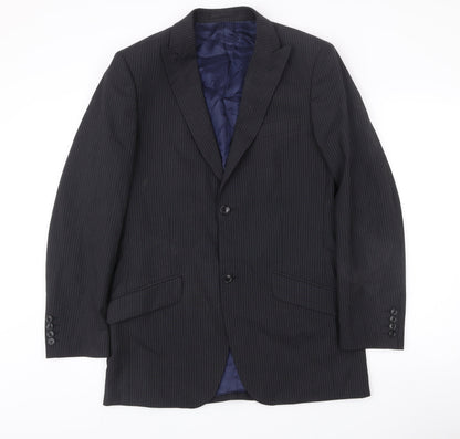 Moss Mens Black 38L Pinstripe Wool Blend Blazer Jacket