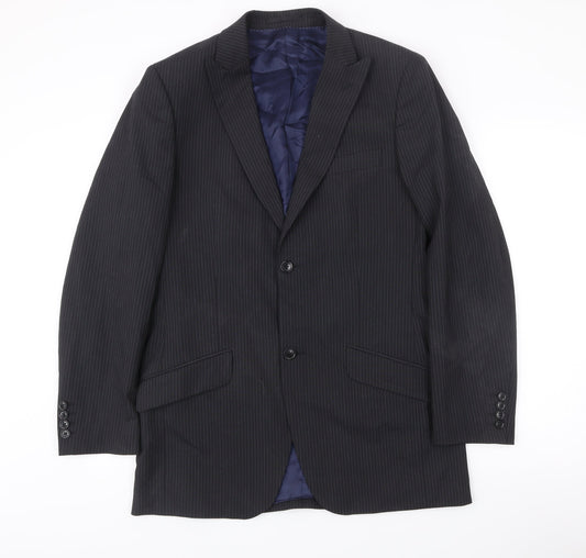Moss Mens Black 38L Pinstripe Wool Blend Blazer Jacket