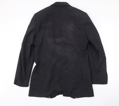 Moss Mens Black 38L Pinstripe Wool Blend Blazer Jacket
