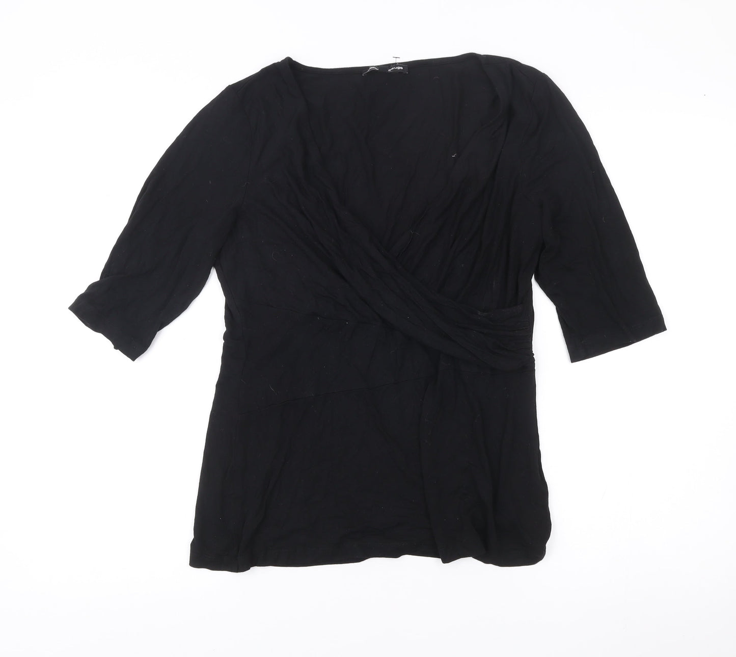 Cable & Gauge Womens Black Wrap Blouse L 3/4 Sleeve Viscose Top