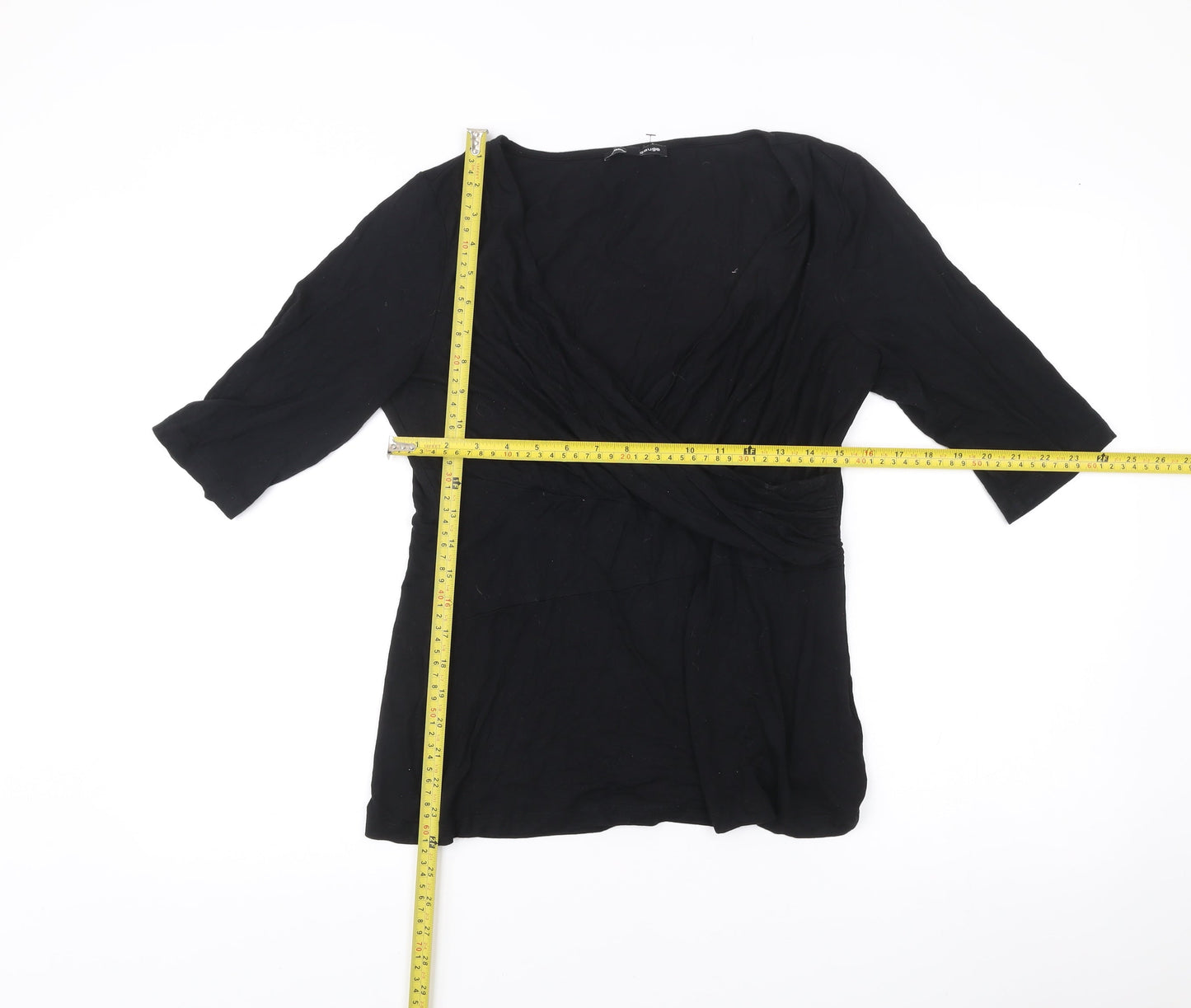 Cable & Gauge Womens Black Wrap Blouse L 3/4 Sleeve Viscose Top