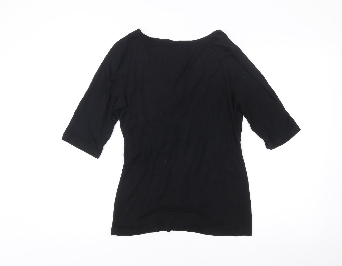Cable & Gauge Womens Black Wrap Blouse L 3/4 Sleeve Viscose Top