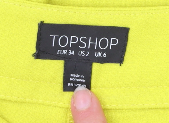 Topshop Women Yellow Slim Tapered Trousers UK 6 Polyester Blend