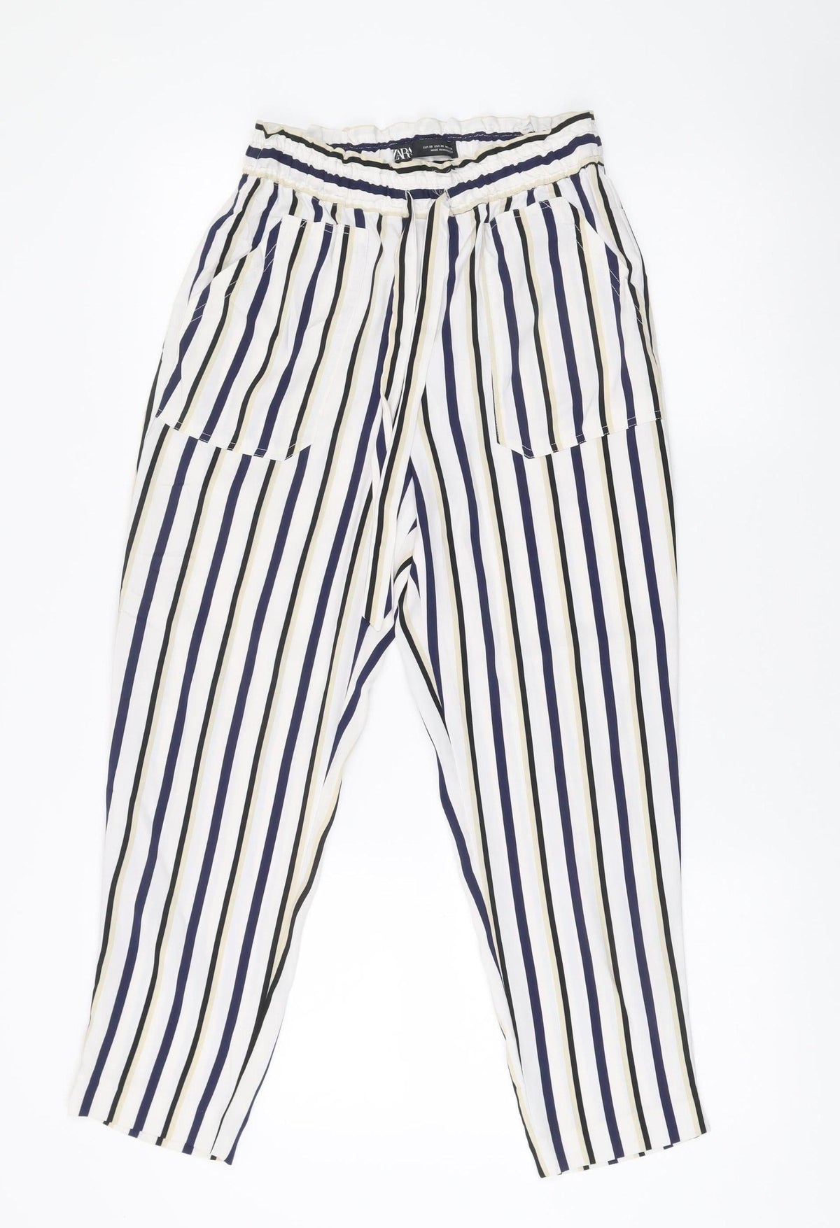 Zara Women XS Striped Lightweight Relaxed Trousers Multicoloured
