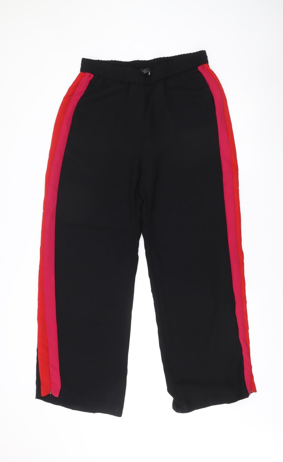 Zara Women Black Jogger Trousers L Elastic Waist Stripe Polyester