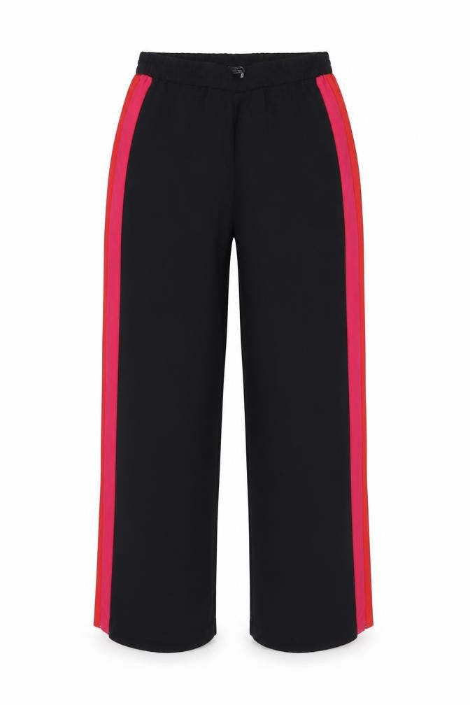 Zara Women Black Jogger Trousers L Elastic Waist Stripe Polyester