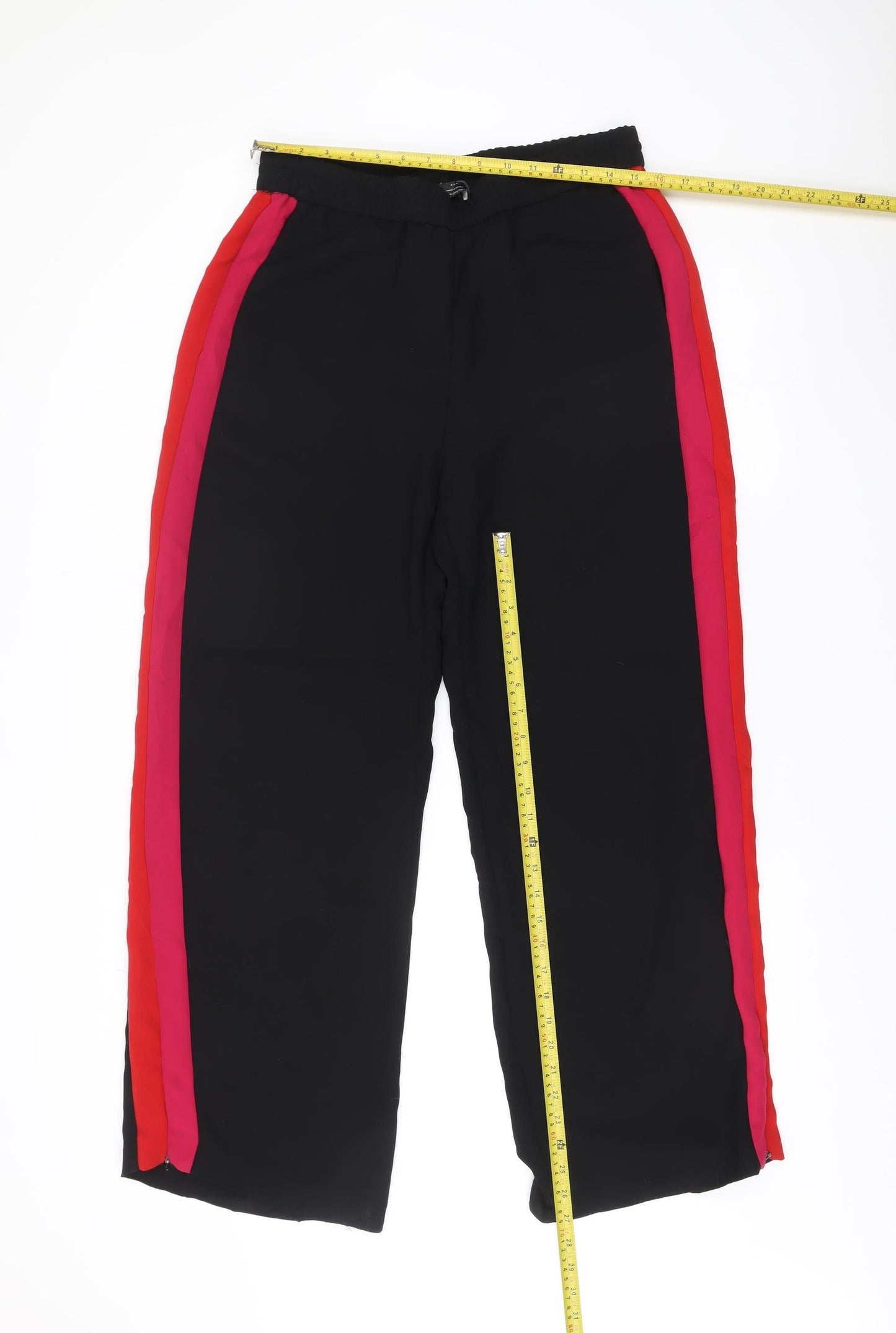 Zara Women Black Jogger Trousers L Elastic Waist Stripe Polyester
