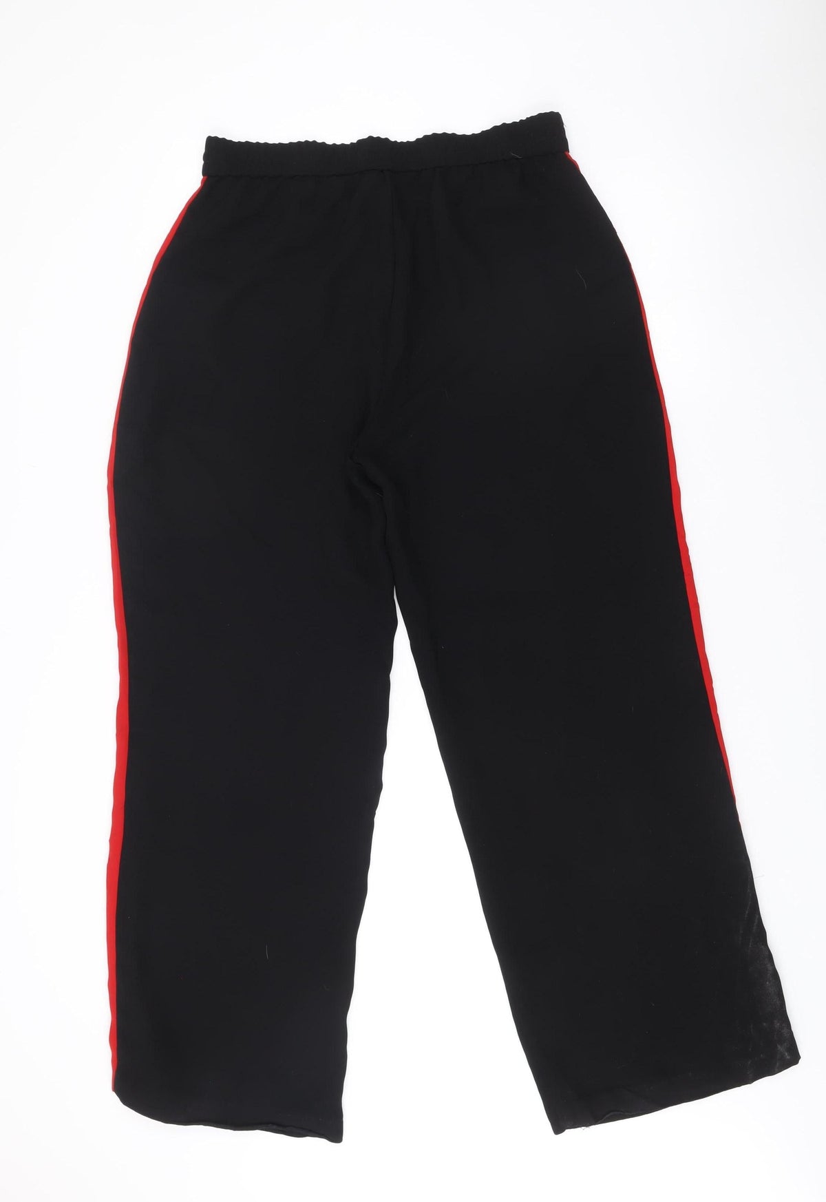 Zara Women Black Jogger Trousers L Elastic Waist Stripe Polyester