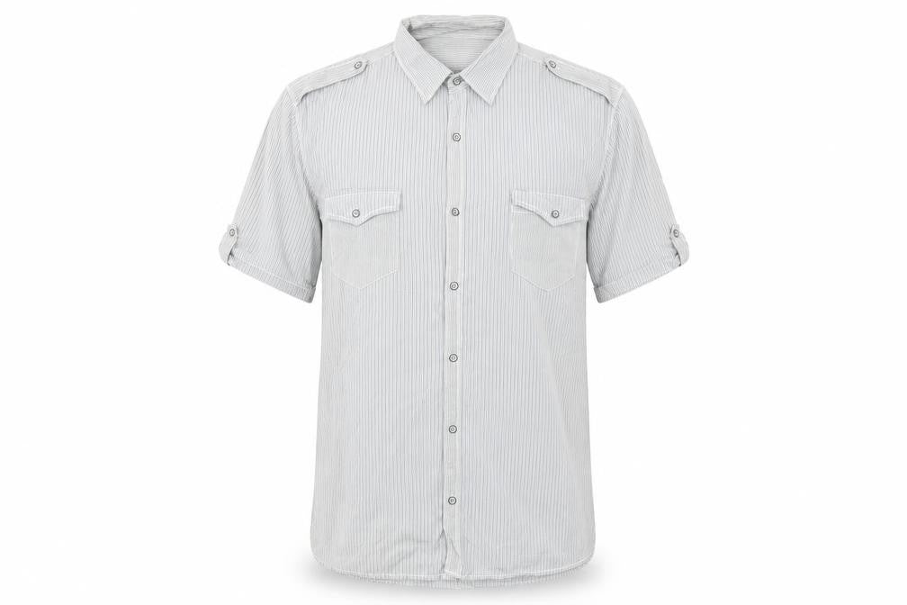 Next Men’s Grey Striped Short Sleeve Button-Up Shirt XL