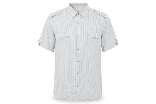 Next Men’s Grey Striped Short Sleeve Button-Up Shirt XL