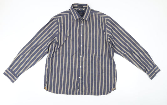Marks and Spencer Blue Harbour Men’s Blue Striped Cotton XL Long Sleeve Shirt