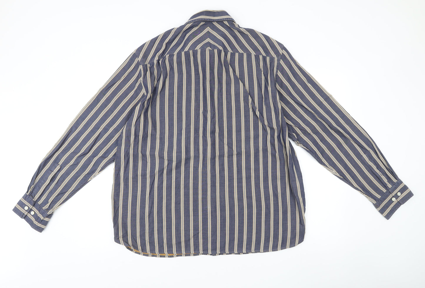 Marks and Spencer Blue Harbour Men’s Blue Striped Cotton XL Long Sleeve Shirt