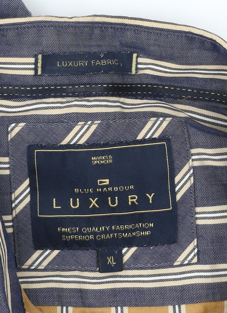 Marks and Spencer Blue Harbour Men’s Blue Striped Cotton XL Long Sleeve Shirt