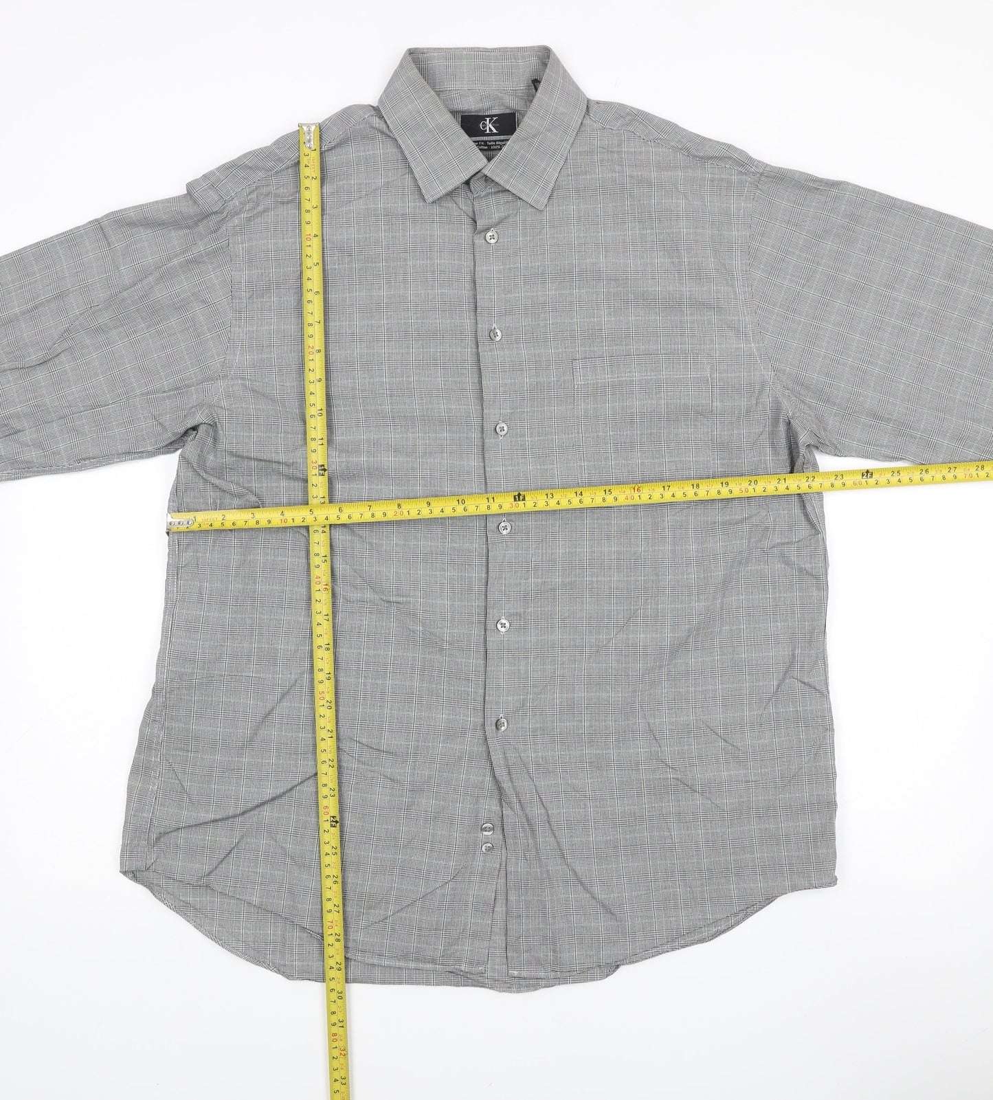 Calvin Klein Mens Grey Check Cotton Regular Fit Shirt Size 16