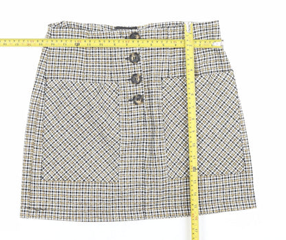 Topshop Womens Skirt UK 10 Multicoloured Tweed Check Button Mini