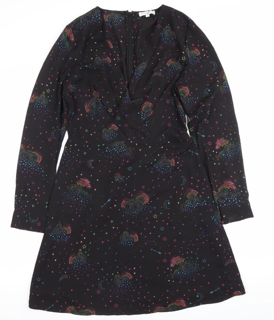 Warehouse Women’s Black Star Print Knee Length A-Line Dress Size 10
