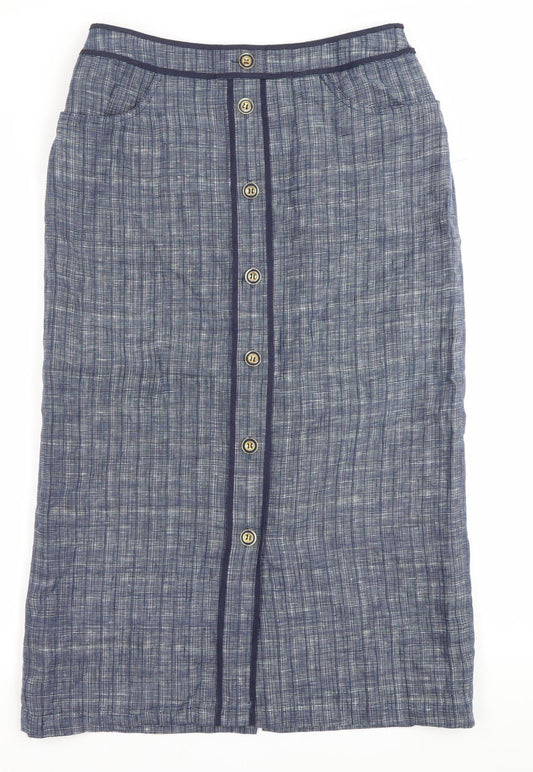 Viyella Womens Blue Linen Midi Straight Skirt Size 10