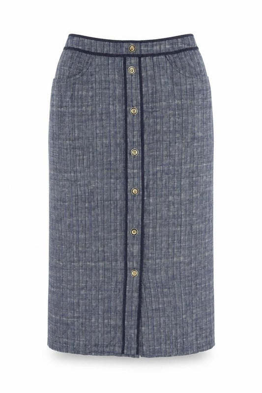 Viyella Womens Blue Linen Midi Straight Skirt Size 10