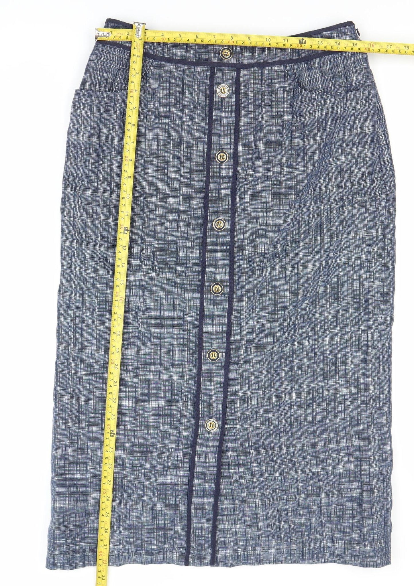 Viyella Womens Blue Linen Midi Straight Skirt Size 10