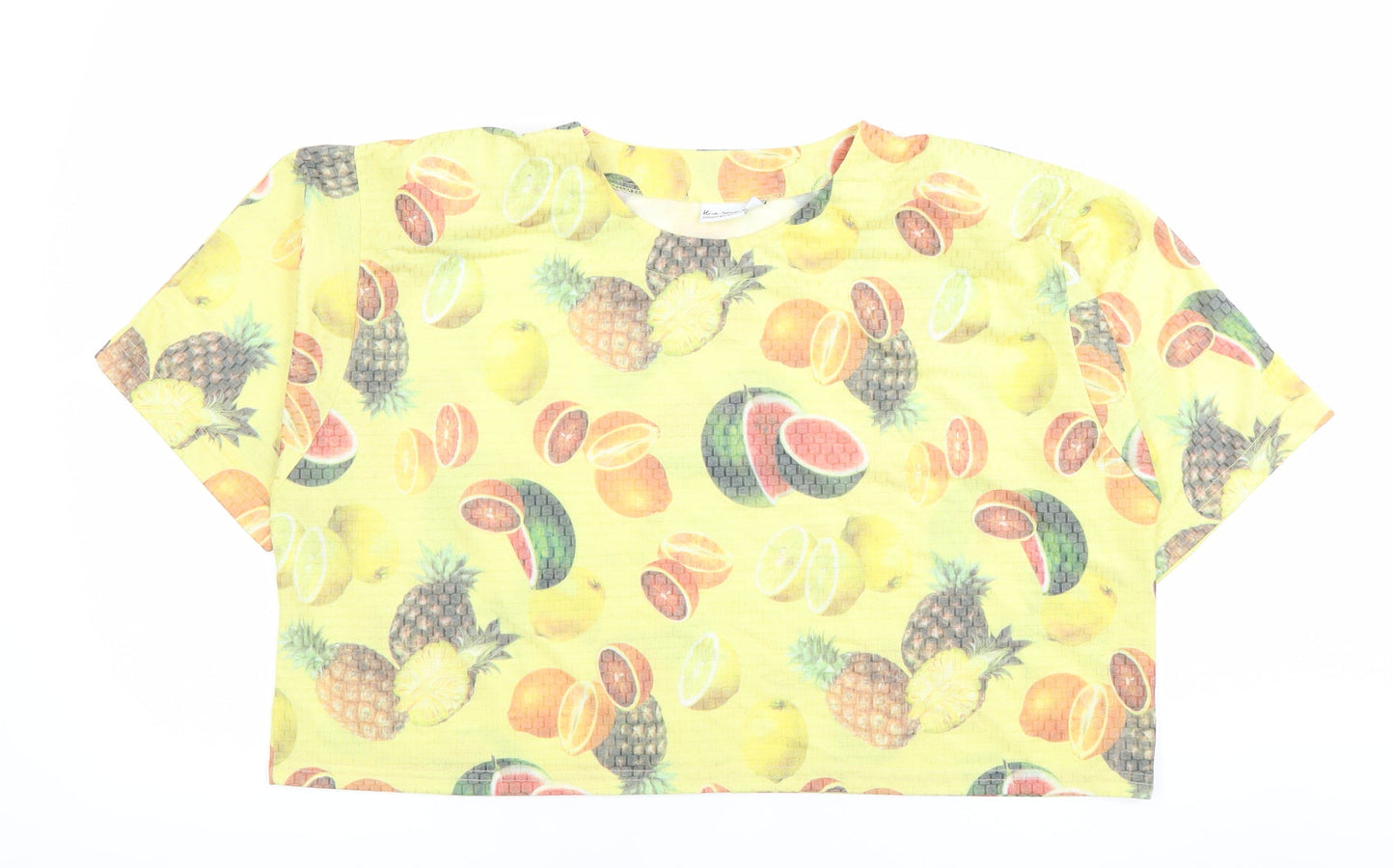 Hiro Saku Womens Yellow Fruit Print Cropped T-Shirt Size 14