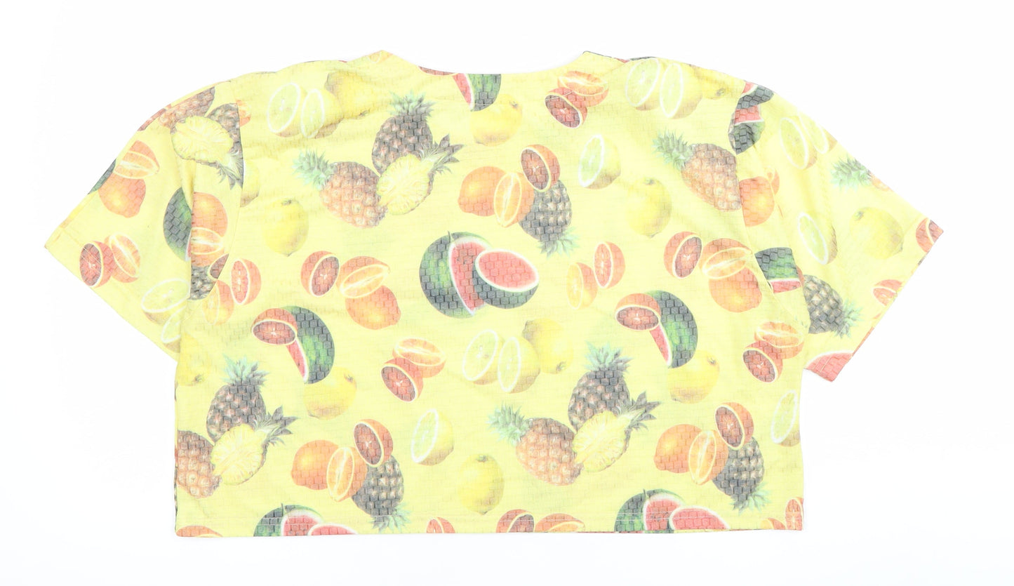 Hiro Saku Womens Yellow Fruit Print Cropped T-Shirt Size 14