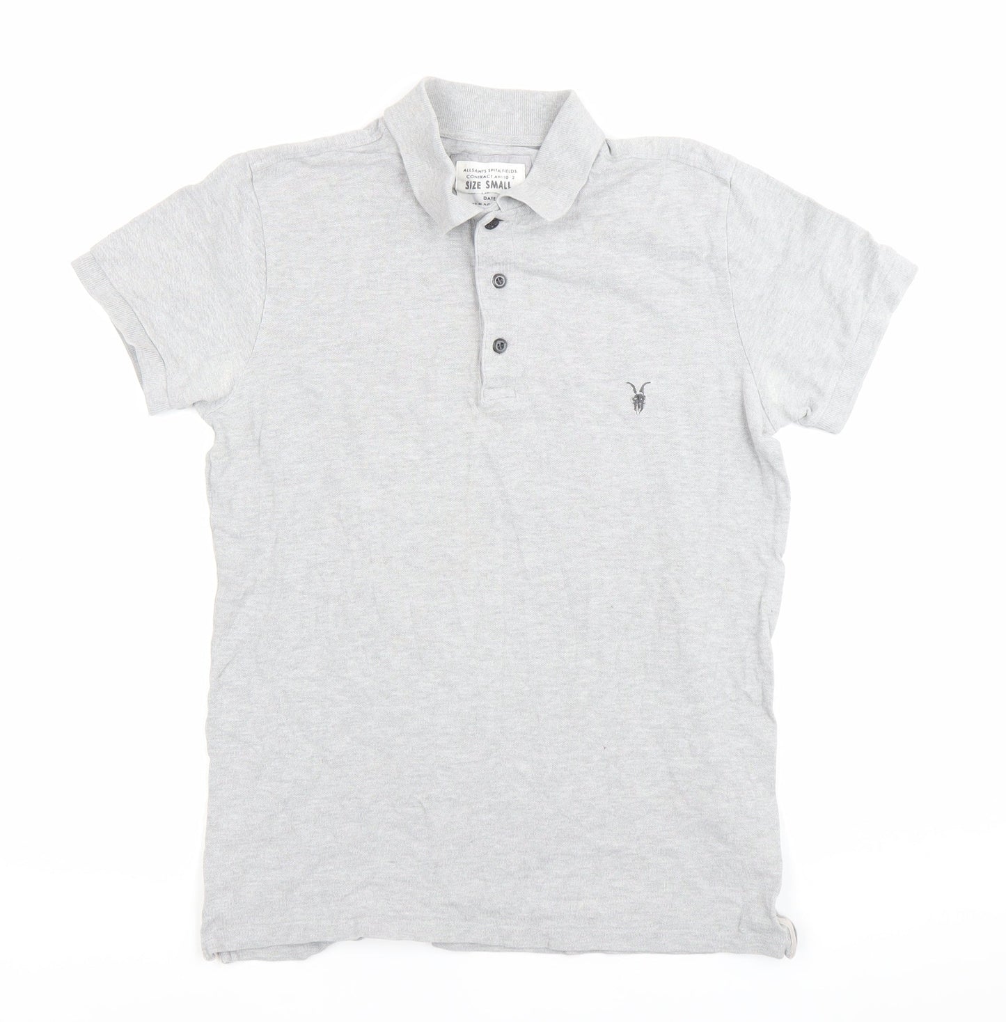 AllSaints Men’s Grey Polo T-Shirt Size Small Slim Fit Cotton