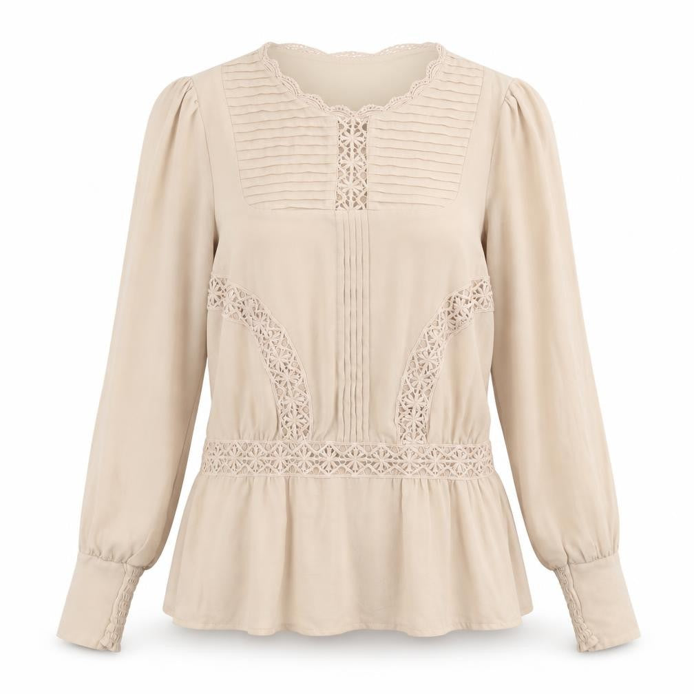 Oasis Women’s Beige Lace Trim Long Sleeve Tunic Blouse Size 8