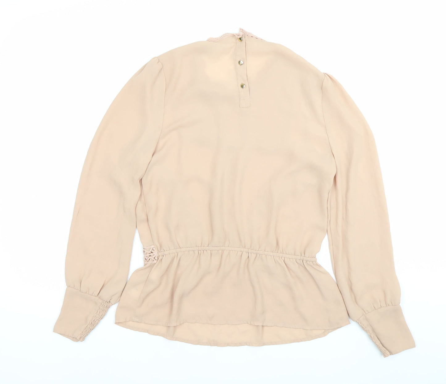 Oasis Women’s Beige Lace Trim Long Sleeve Tunic Blouse Size 8