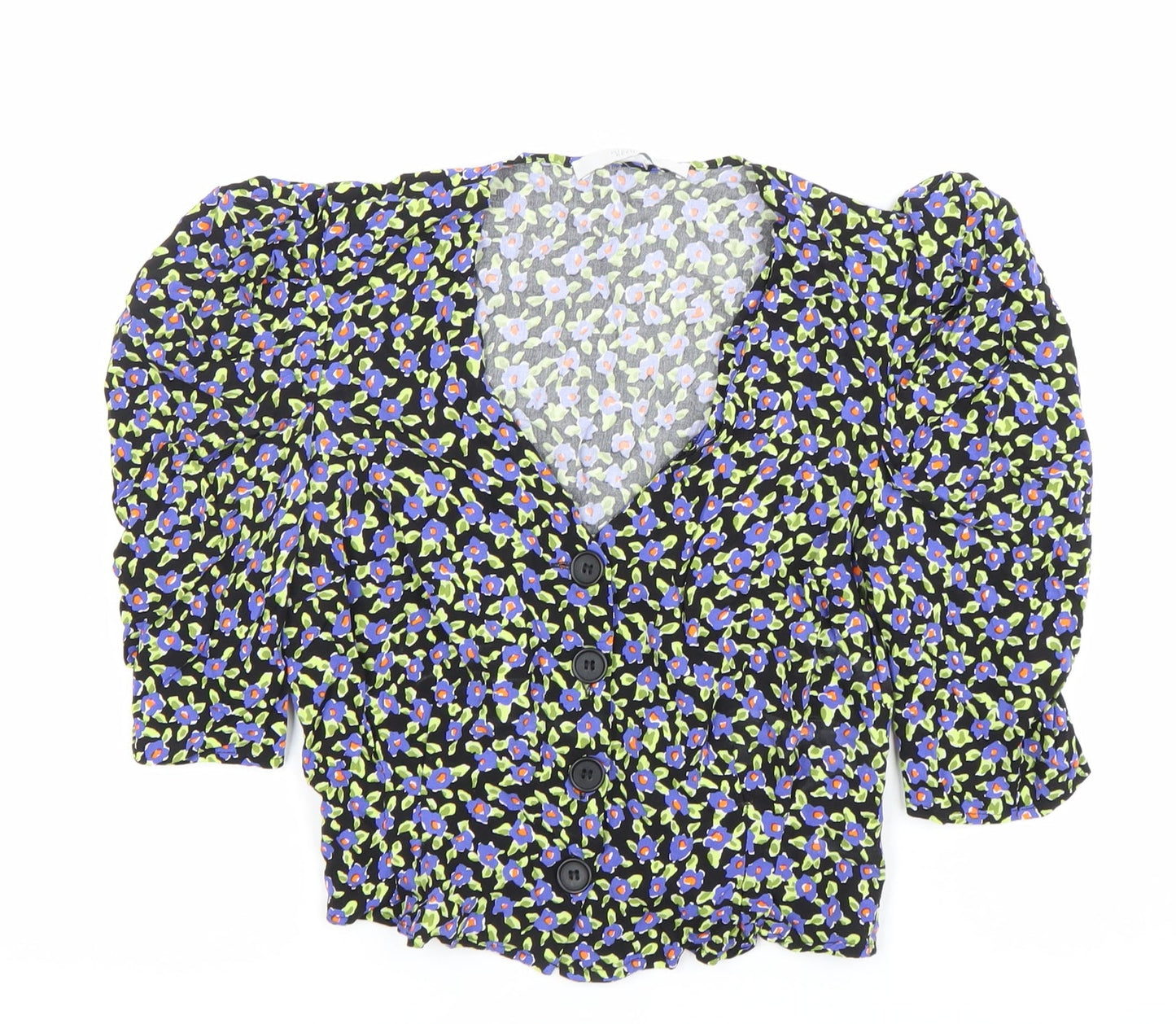 Michelle Keegan Womens Multicoloured Floral Blouse Size 8 Puff Sleeve
