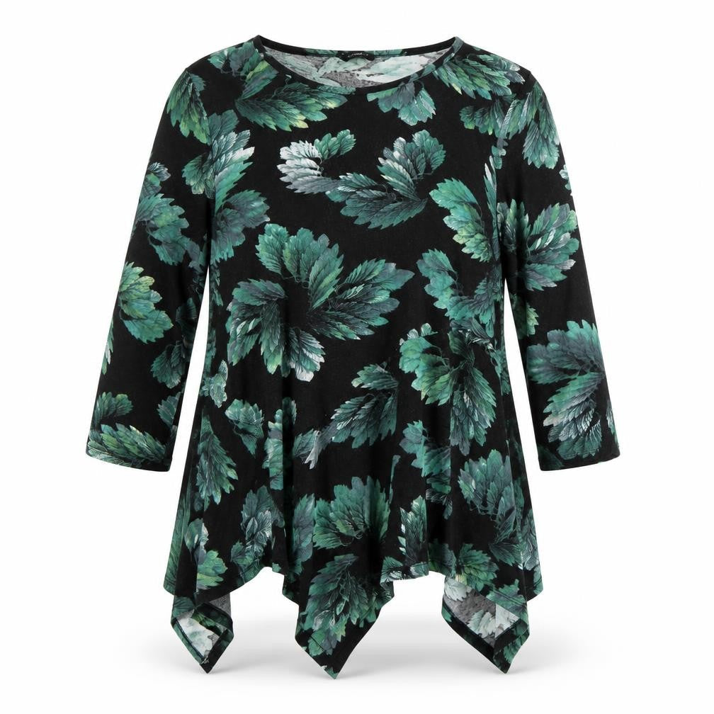 Roman Women’s Black Green Floral Tunic Blouse Size 16 3/4 Sleeve