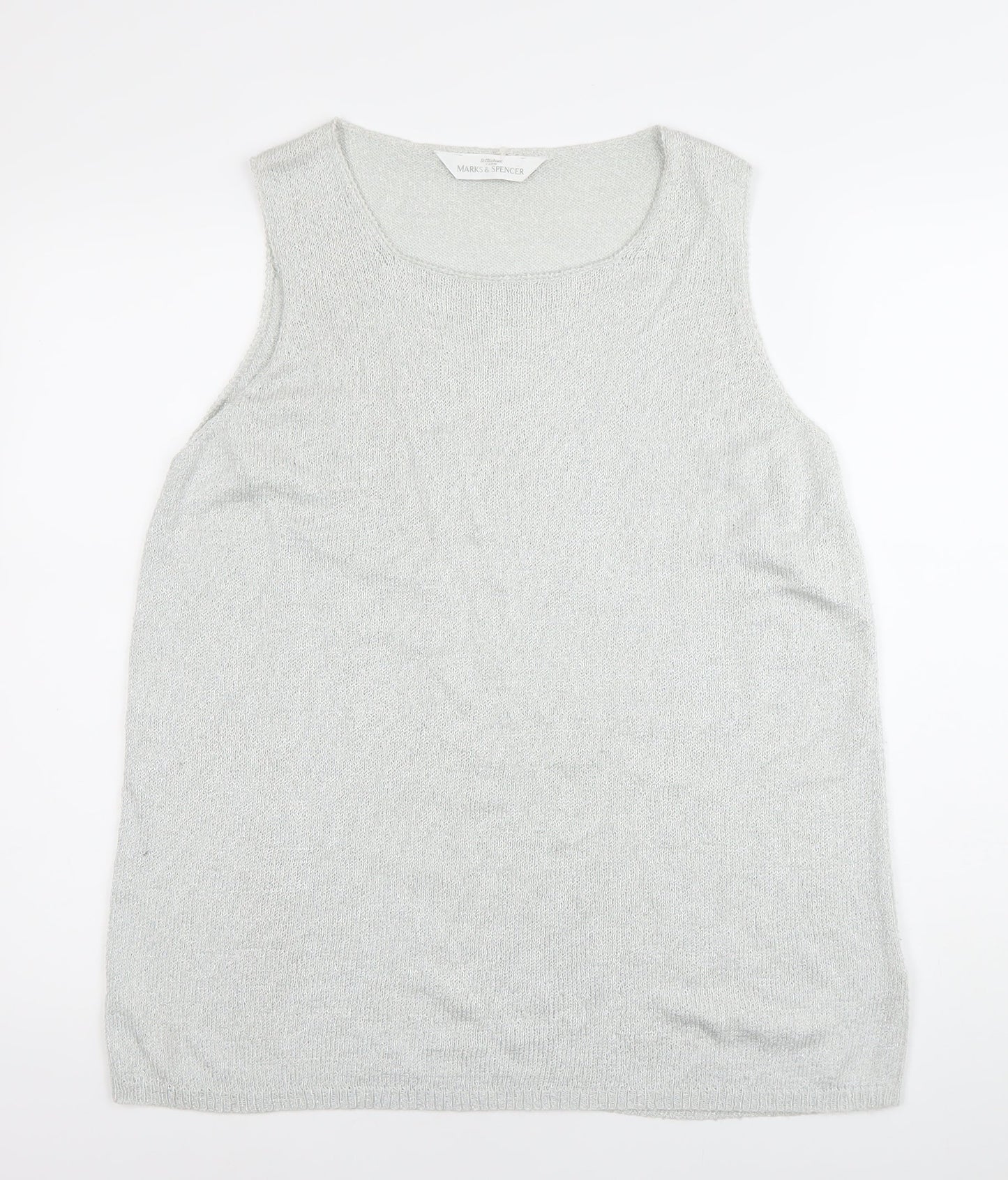 Marks and Spencer Women’s Silver Knit Tank Top Size 18 Sleeveless Scoop Neck