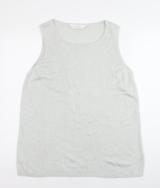 Marks and Spencer Women’s Silver Knit Tank Top Size 18 Sleeveless Scoop Neck