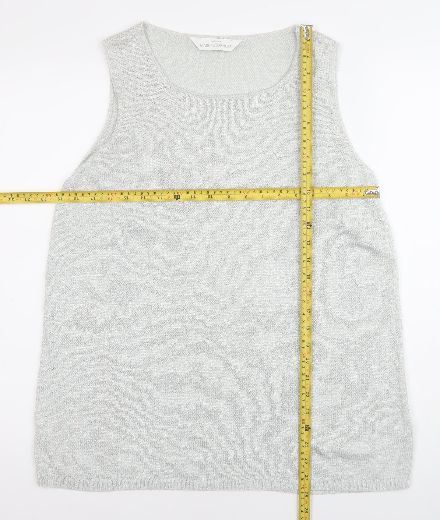 Marks and Spencer Women’s Silver Knit Tank Top Size 18 Sleeveless Scoop Neck