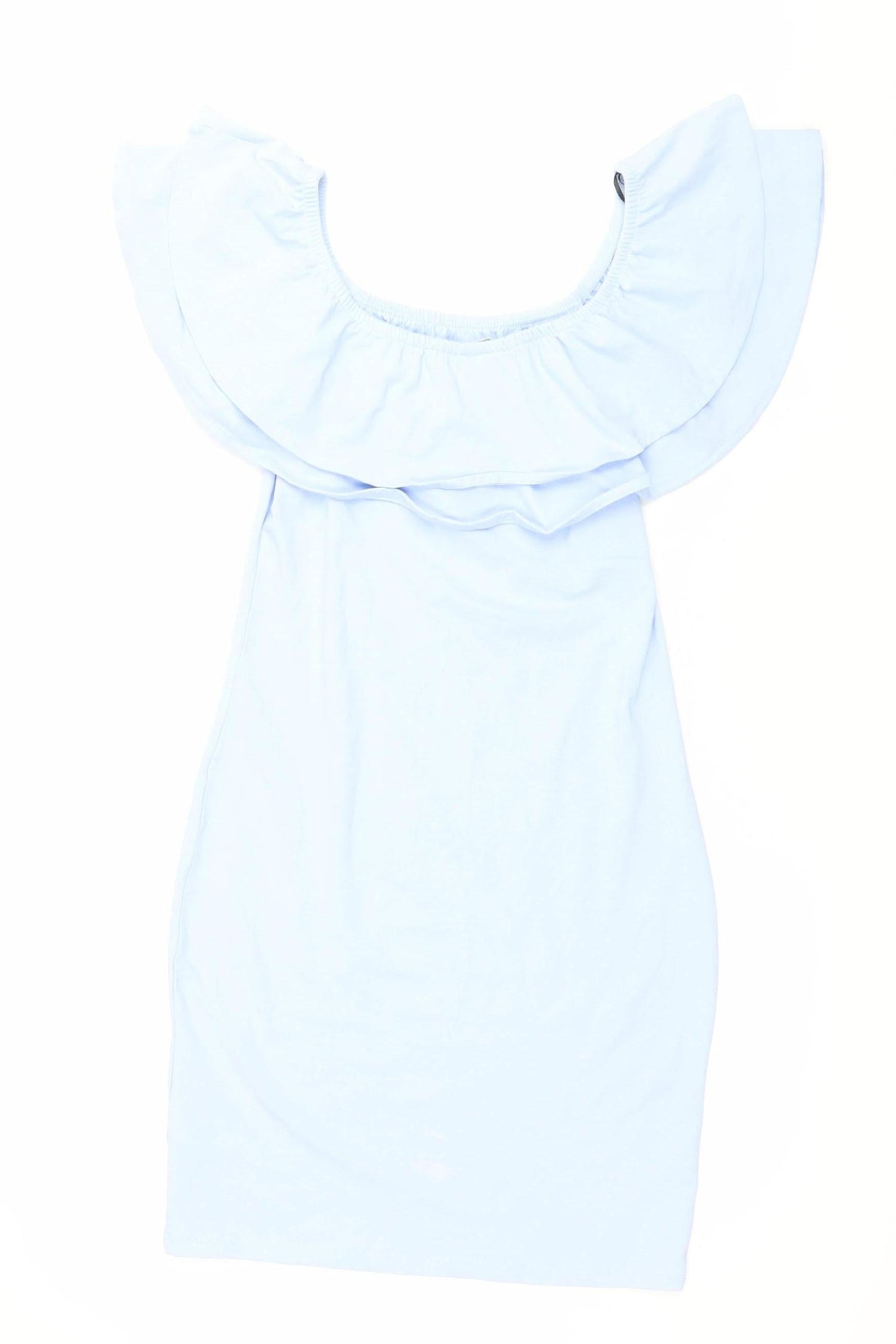 Zara Women Blue Strapless Ruffle Bodycon Dress Size 8