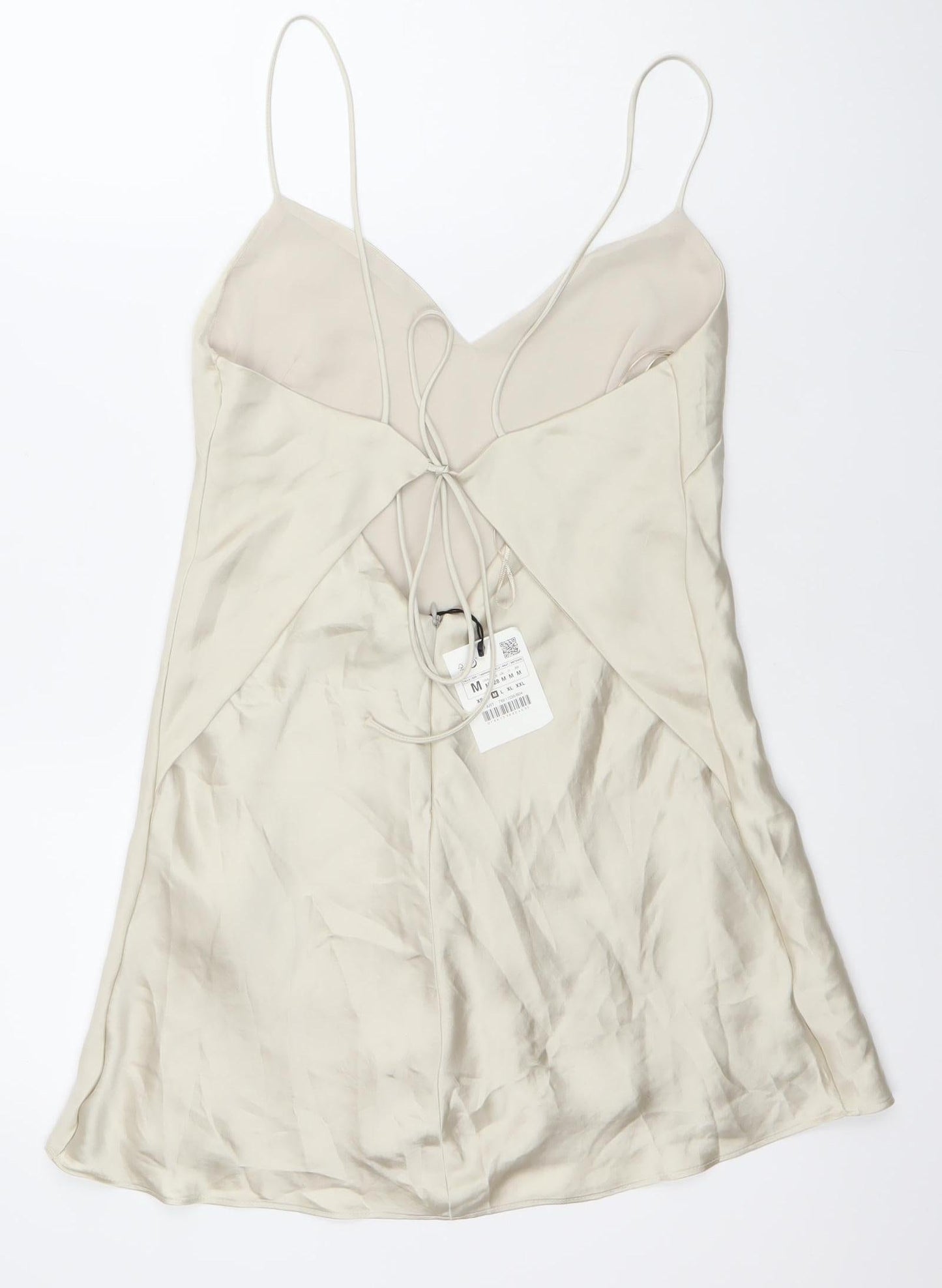 Zara Women Beige M Slip Dress Sleeveless V-Neck Summer