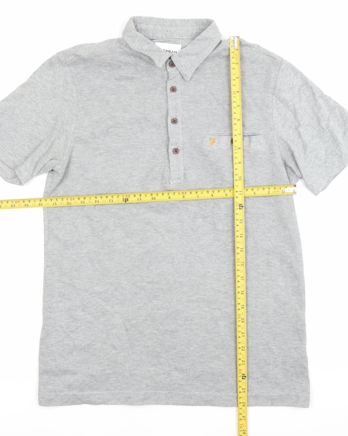 Farah Men's Grey Cotton Polo Shirt S Short Sleeve Casual