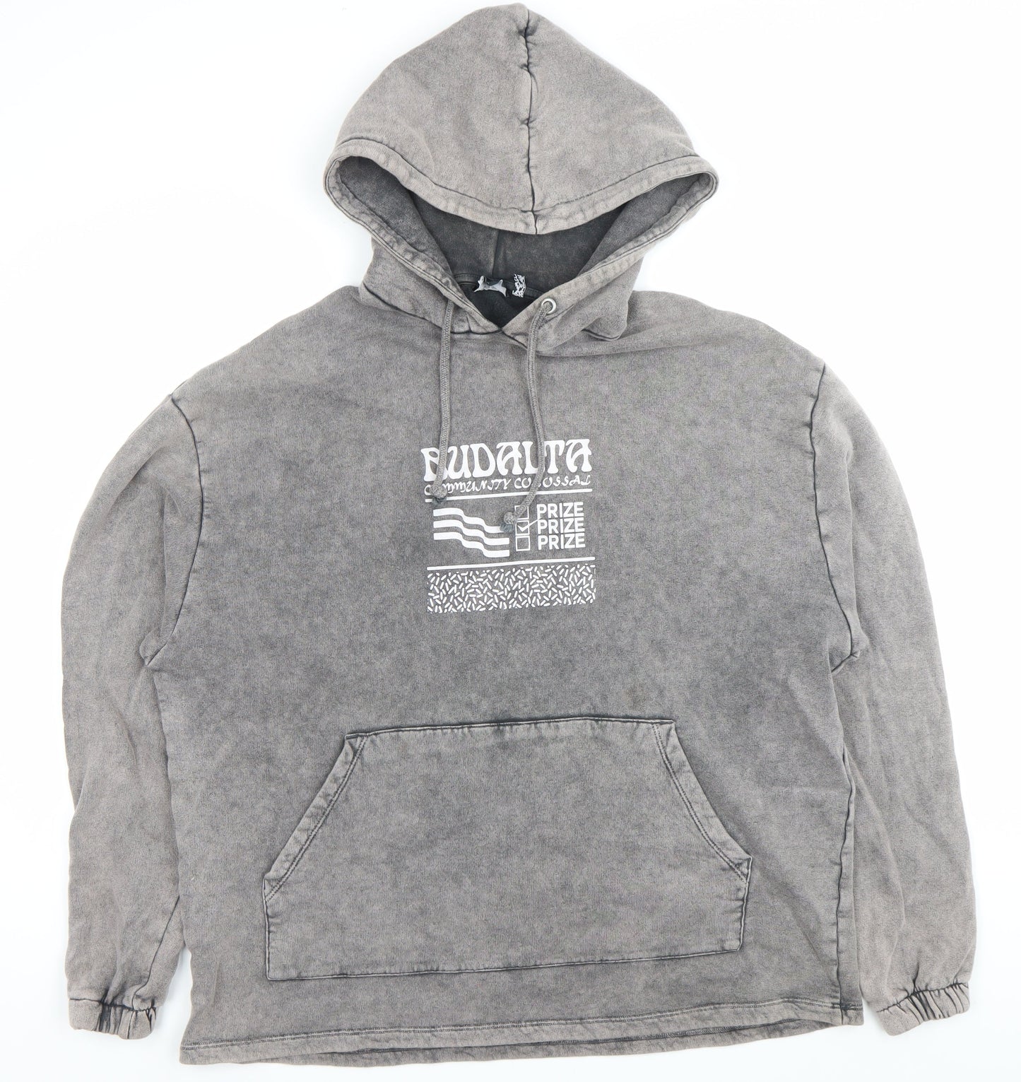 ASOS DESIGN Mens Grey Pullover Hoodie M Graphic Print Hooded Sweatshirt