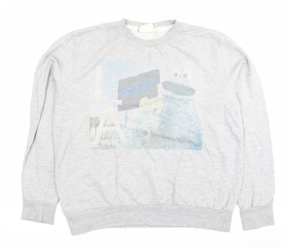 Preloved Sesame Street Men’s Grey 2XL Pullover Sweatshirt Cookie Monster - Front