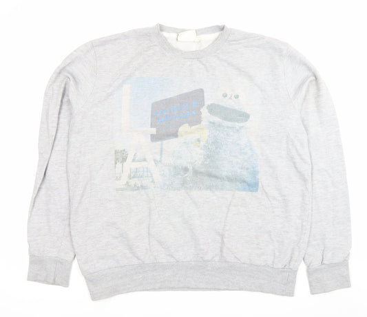 Preloved Sesame Street Men’s Grey 2XL Pullover Sweatshirt Cookie Monster - Front