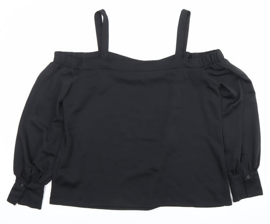 Warehouse Womens Black Size 18 Off Shoulder Long Sleeve Blouse