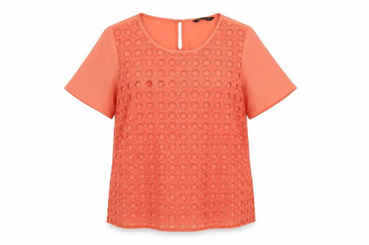 Marks and Spencer Womens Orange Blouse UK 10 Short Sleeve Crochet